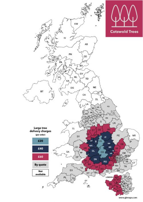Cotswold Trees Delivery Map